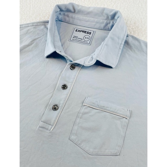 EXPRESS • Blue/White Short Sleeve Stretch Polo Tee - Picture 8 of 15